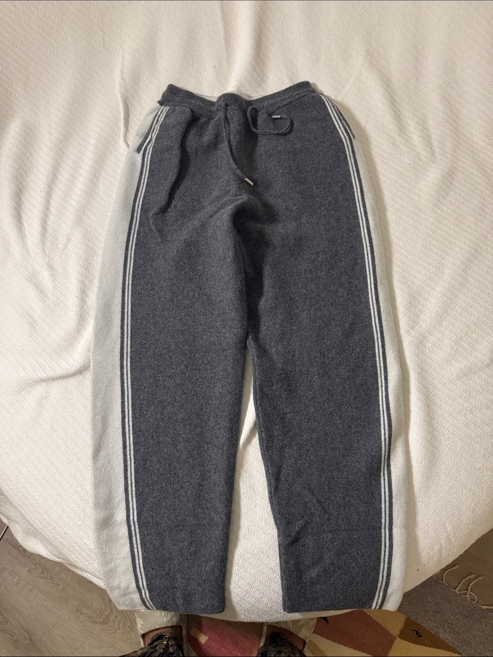 Charcoal & Light Gray Knit Joggers with Side Stripes